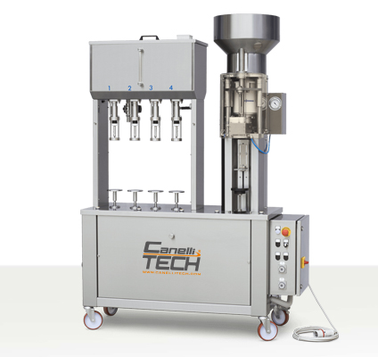 semi-automatic gravity filler and corker monoblock for natural straight corks