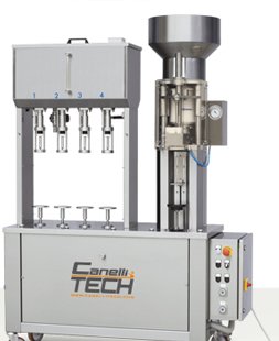 SEMI-AUTOMATIC GRAVITY FILLER AND CORKER MONOBLOCK FOR NATURAL STRAIGHT CORKS